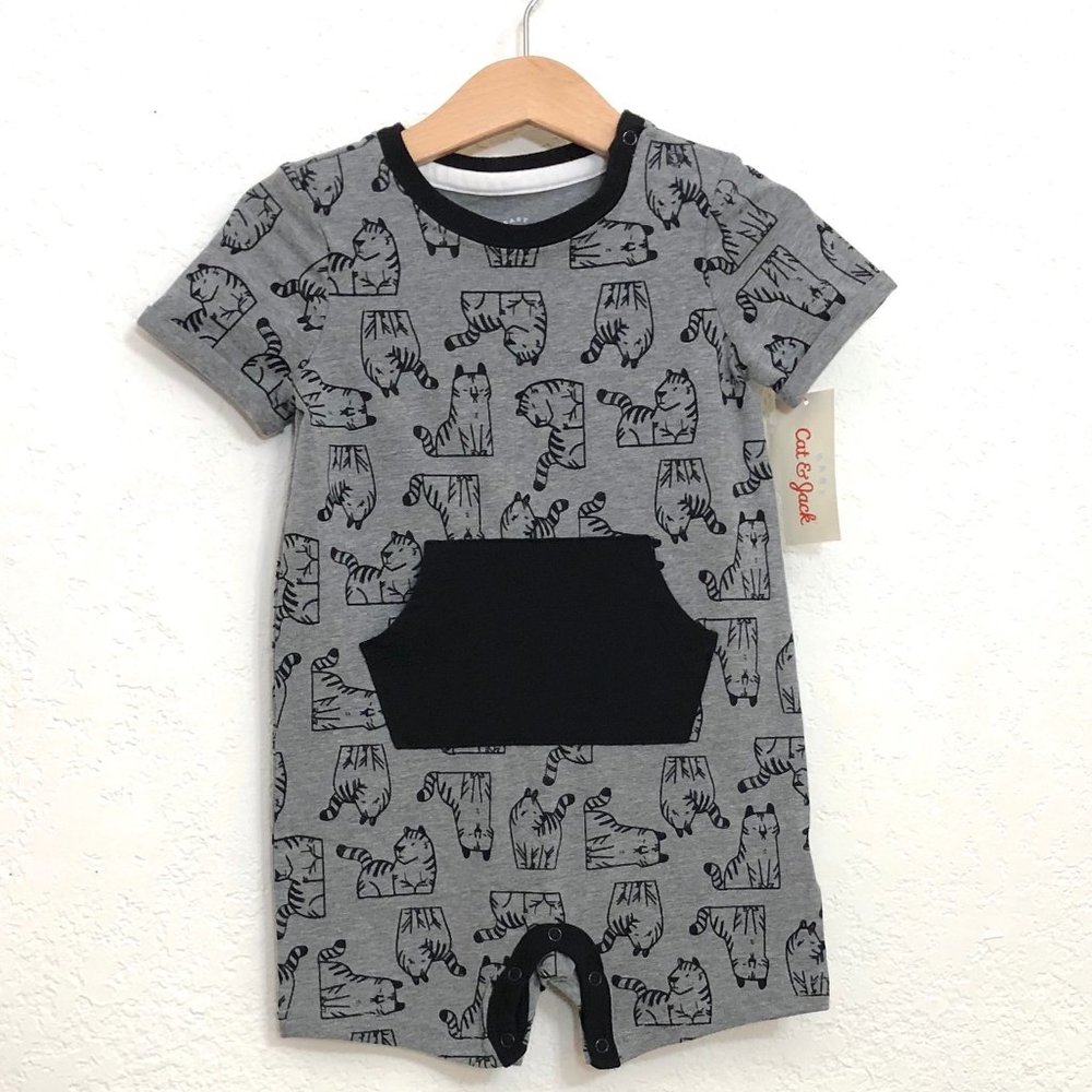 Cat & Jack Tiger Romper with Kangaroo Pockets NWT